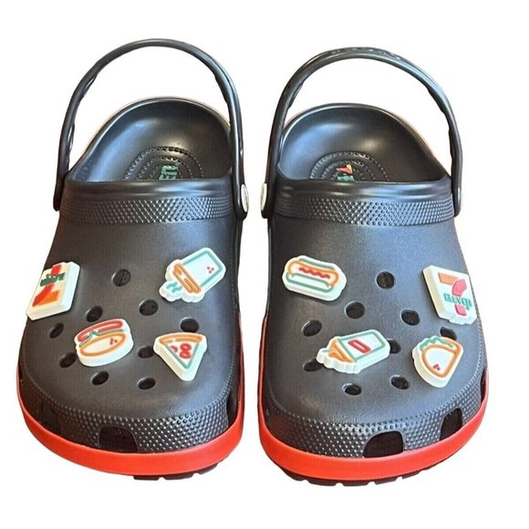 7-Eleven X Crocs Classic Clog 7-11 Exclusive Black Orange Size Men 11 NWT - Picture 3 of 7